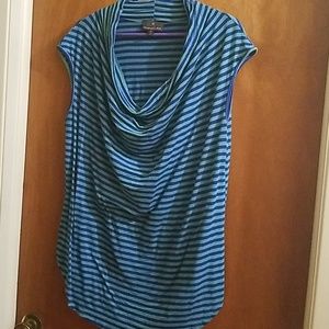 Blue & Light Blue Striped Sleeveless Tunic